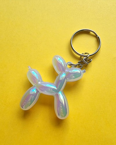 BALLON DOG - Brelok do kluczy dmuchany pies biały opalizujący